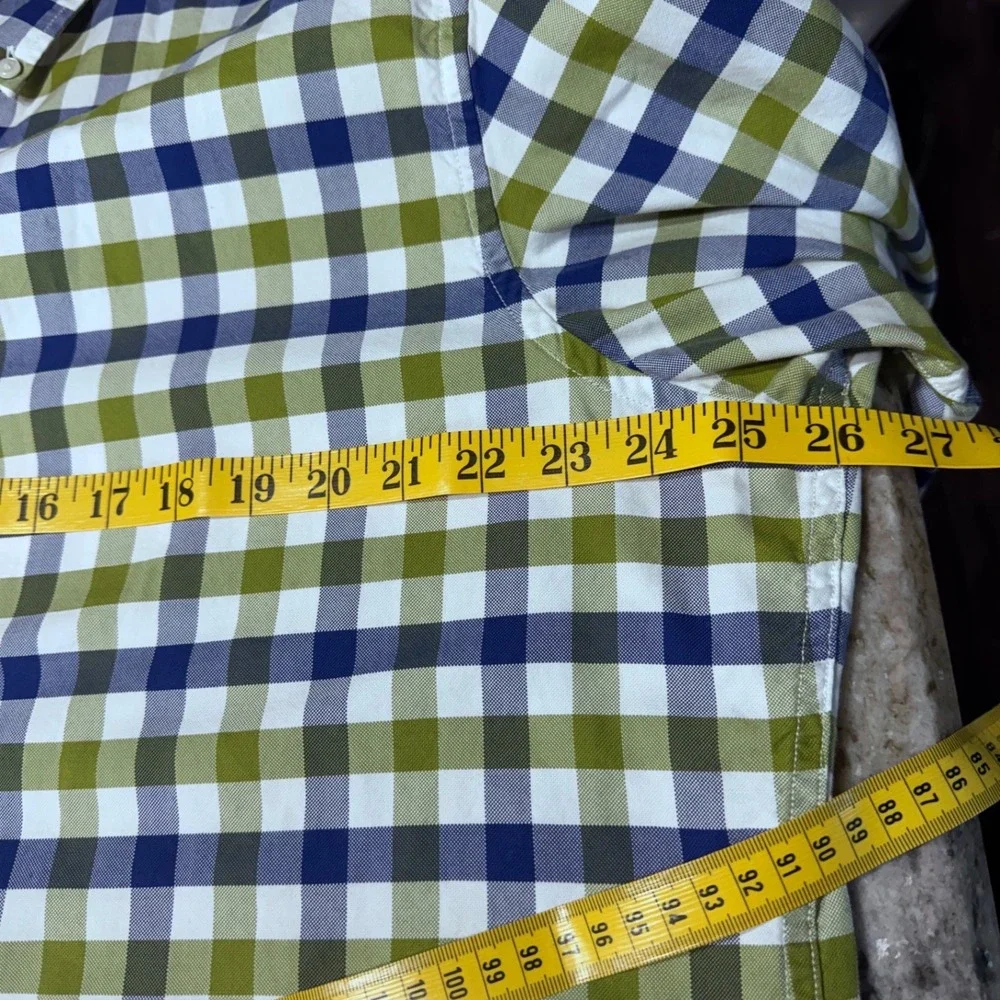 Banana Republic Oxford Shirt Woven Green Blue Gingham XL Slim Fit Button Down